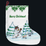 Vrolijk kerstfeest! Snowman met kat en puppy Grote Kerstsok<br><div class="desc">Vrolijk kerstfeest! Snowman met kat en puppy - kleine hond ~~ gekleurd potlood door Krisi ArtKSZP ~~ Store Category >>> Vrolijk kerstfeest voor kinderen >>> Snowman met kat en puppy</div>