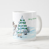 Vrolijk kerstfeest! Snowman met kat en puppy Grote Koffiekop (Voorkant rechts)