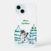 Vrolijk kerstfeest! Snowman met kat en puppy iPhone 15 Case (Achterkant)