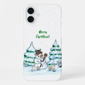 Vrolijk kerstfeest! Snowman met kat en puppy iPhone Hoesje (Achterkant)