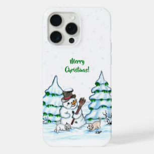 Vrolijk kerstfeest! Snowman met kat en puppy iPhone 15 Pro Max Case