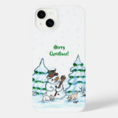 Vrolijk kerstfeest! Snowman met kat en puppy iPhone Hoesje (Achterkant)