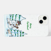 Vrolijk kerstfeest! Snowman met kat en puppy iPhone Hoesje (Achterkant horizontaal)