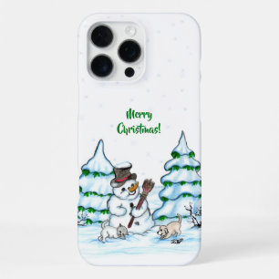 Vrolijk kerstfeest! Snowman met kat en puppy iPhone 16 Pro Max Hoesje