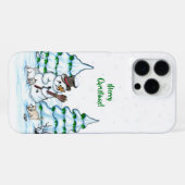Vrolijk kerstfeest! Snowman met kat en puppy iPhone Hoesje (Achterkant horizontaal)