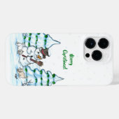 Vrolijk kerstfeest! Snowman met kat en puppy iPhone Hoesje (Achterkant horizontaal)