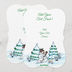 Vrolijk kerstfeest! Snowman met kat en puppy Kaart