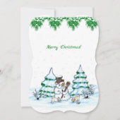 Vrolijk kerstfeest! Snowman met kat en puppy Kaart (Voorkant)