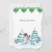 Vrolijk kerstfeest! Snowman met kat en puppy Kaart (Achterkant)