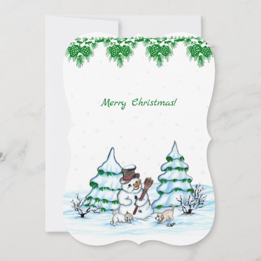 Vrolijk kerstfeest! Snowman met kat en puppy Kaart (Achterkant)