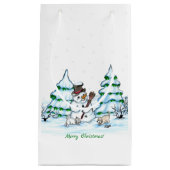 Vrolijk kerstfeest! Snowman met kat en puppy Klein Cadeauzakje (Voorkant)