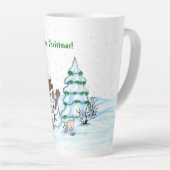 Vrolijk kerstfeest! Snowman met kat en puppy Latte Mok (Rechterhoek)