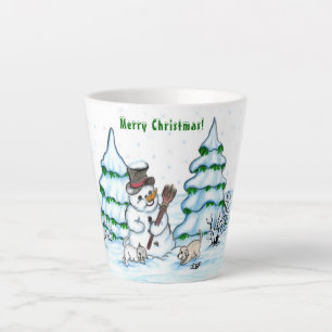 Vrolijk kerstfeest! Snowman met kat en puppy Latte Mok