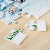 Vrolijk kerstfeest! Snowman met kat en puppy Legpuzzel (Zijkant)