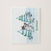 Vrolijk kerstfeest! Snowman met kat en puppy Legpuzzel (Verticaal)