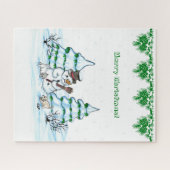 Vrolijk kerstfeest! Snowman met kat en puppy Legpuzzel (Horizontaal)