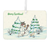 Vrolijk kerstfeest! Snowman met kat en puppy Luchtverfrisser (Achterkant)