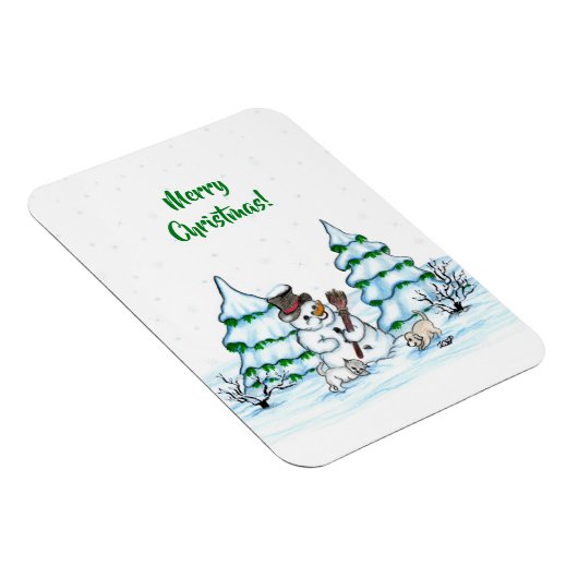 Vrolijk kerstfeest! Snowman met kat en puppy Magneet (Rechterzijde)