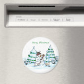 Vrolijk kerstfeest! Snowman met kat en puppy Magneet (Insitu (Vaatwasser))