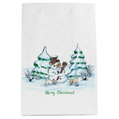 Vrolijk kerstfeest! Snowman met kat en puppy Medium Cadeauzakje (Voorkant)