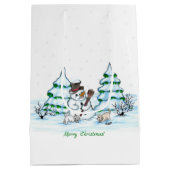Vrolijk kerstfeest! Snowman met kat en puppy Medium Cadeauzakje (Achterkant)