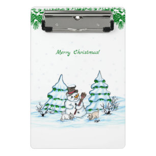 Vrolijk kerstfeest! Snowman met kat en puppy Mini Klembord