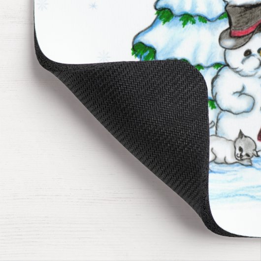 Vrolijk kerstfeest! Snowman met kat en puppy Muismat (Hoek)