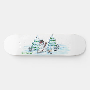 Vrolijk kerstfeest! Snowman met kat en puppy Persoonlijk Skateboard