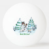 Vrolijk kerstfeest! Snowman met kat en puppy Pingpongbal (Voorkant)