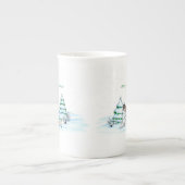 Vrolijk kerstfeest! Snowman met kat en puppy Porselein Kop (Voorkant)