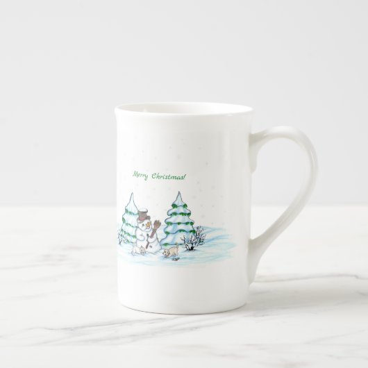 Vrolijk kerstfeest! Snowman met kat en puppy Porselein Kop (Rechts)