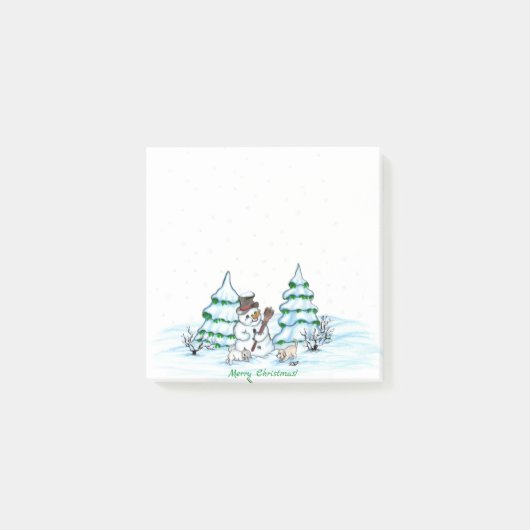 Vrolijk kerstfeest! Snowman met kat en puppy Post-it® Notes (Voorkant)