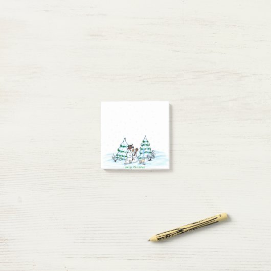 Vrolijk kerstfeest! Snowman met kat en puppy Post-it® Notes (Op bureau)