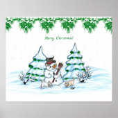 Vrolijk kerstfeest! Snowman met kat en puppy Poster (Voorkant)