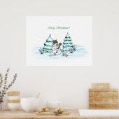 Vrolijk kerstfeest! Snowman met kat en puppy Poster (Keuken)