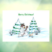 Vrolijk kerstfeest! Snowman met kat en puppy Raamsticker (Vel 3)