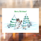 Vrolijk kerstfeest! Snowman met kat en puppy Raamsticker (Vel 2)