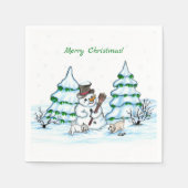 Vrolijk kerstfeest! Snowman met kat en puppy Servet (Voorkant)