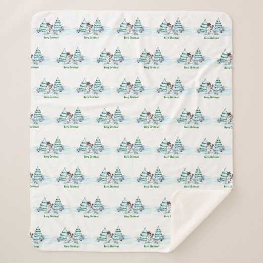 Vrolijk kerstfeest! Snowman met kat en puppy Sherpa Deken (Voorkant)