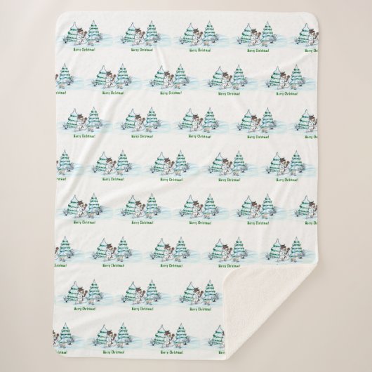 Vrolijk kerstfeest! Snowman met kat en puppy Sherpa Deken (Voorkant)