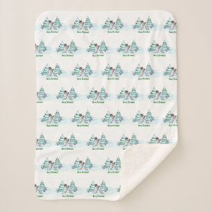 Vrolijk kerstfeest! Snowman met kat en puppy Sherpa Deken