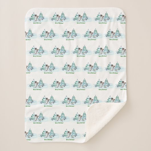 Vrolijk kerstfeest! Snowman met kat en puppy Sherpa Deken (Voorkant)