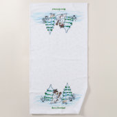 Vrolijk kerstfeest! Snowman met kat en puppy Strandlaken (Voorkant)