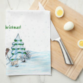 Vrolijk kerstfeest! Snowman met kat en puppy Theedoek (Quarter Fold)