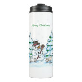Vrolijk kerstfeest! Snowman met kat en puppy Thermosbeker (Voorkant)