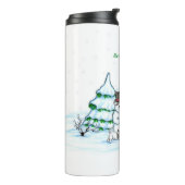 Vrolijk kerstfeest! Snowman met kat en puppy Thermosbeker (Gedraaid links)