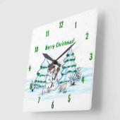 Vrolijk kerstfeest! Snowman met kat en puppy Vierkante Klok (Hoek)
