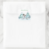 Vrolijk kerstfeest! Snowman met kat en puppy Vierkante Sticker (Tas)