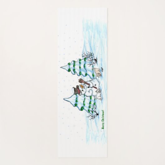 Vrolijk kerstfeest! Snowman met kat en puppy Yogamat (Achterkant)