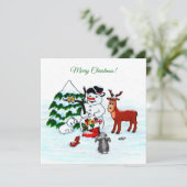 Vrolijk kerstfeest! Snowman met vrienden (Staand voorkant)